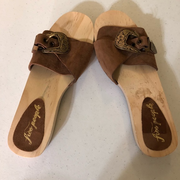 Free People Shoes - Free People Slip On Wood Sandals Womens Size 7